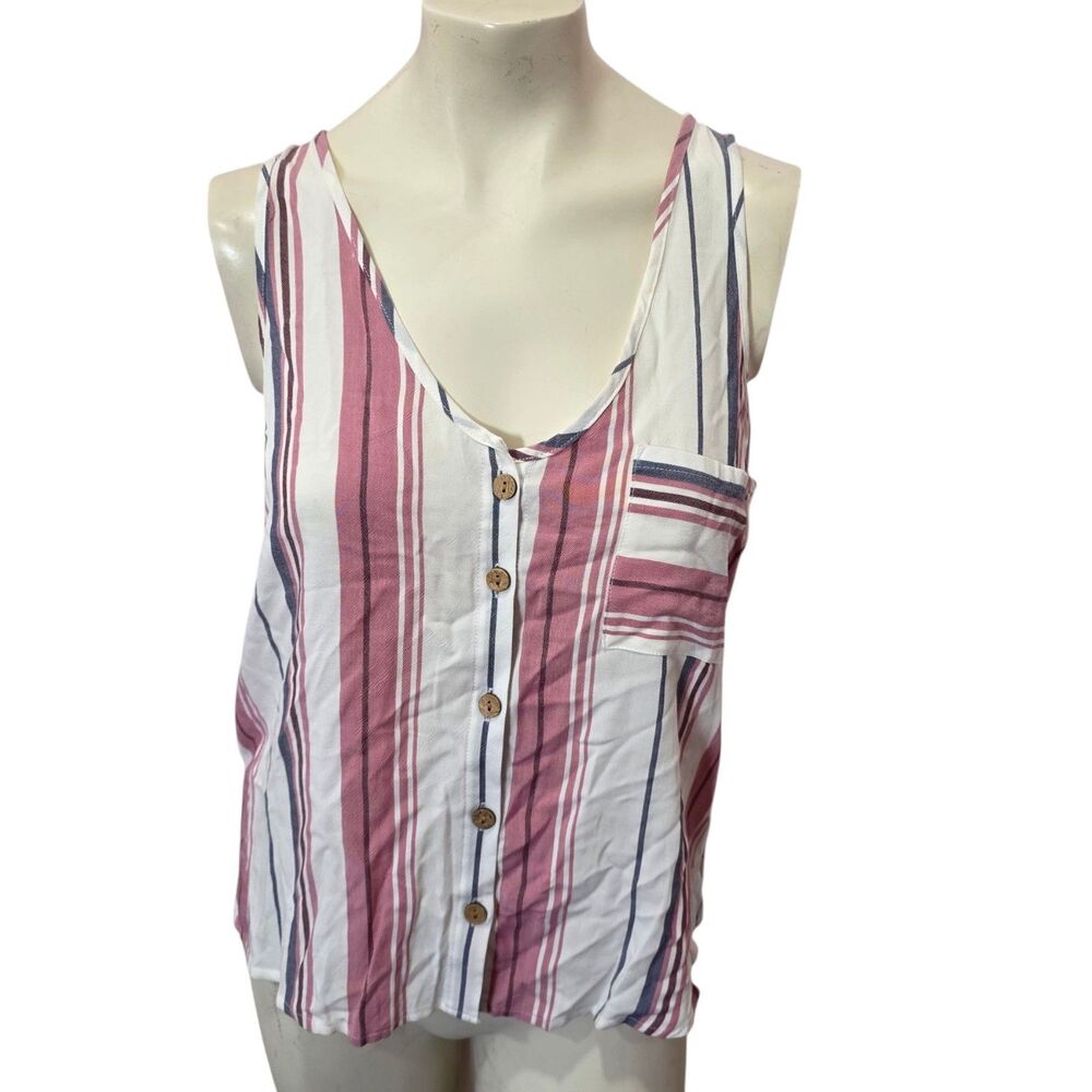 Pink Republic Striped Button Front Tank Top Pink White Sleeveless Large